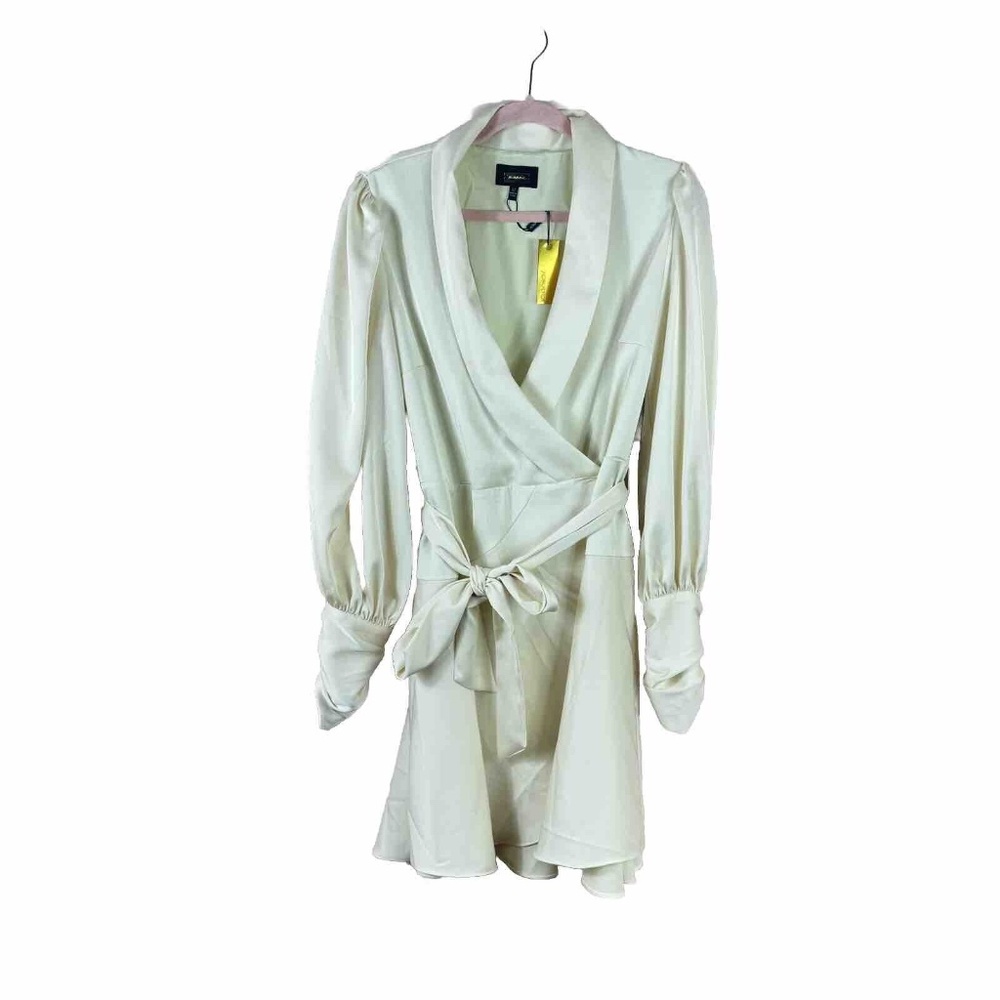 NWT ALEXIA ADMOR womens size 12 ivory satin long sleeve tie waist wrap dress